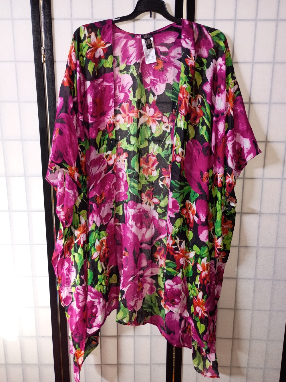 G.I.L.I. Floral Sheer Kimono Cover-Up - Magenta Pink
